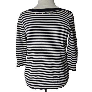 Designers Originals Black and White Stripe Sweater M 3/4 Sleeve Grommet Details